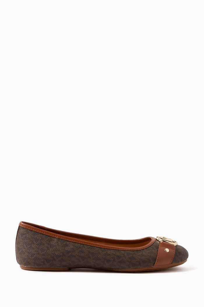 

Rory Ballet Flats in Logo Canvas, Brown