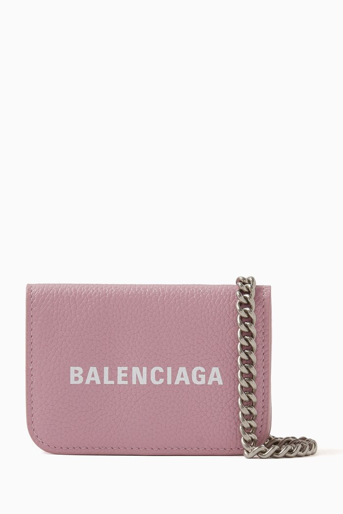 Mini Cash Wallet on Chain in Leather, Pink