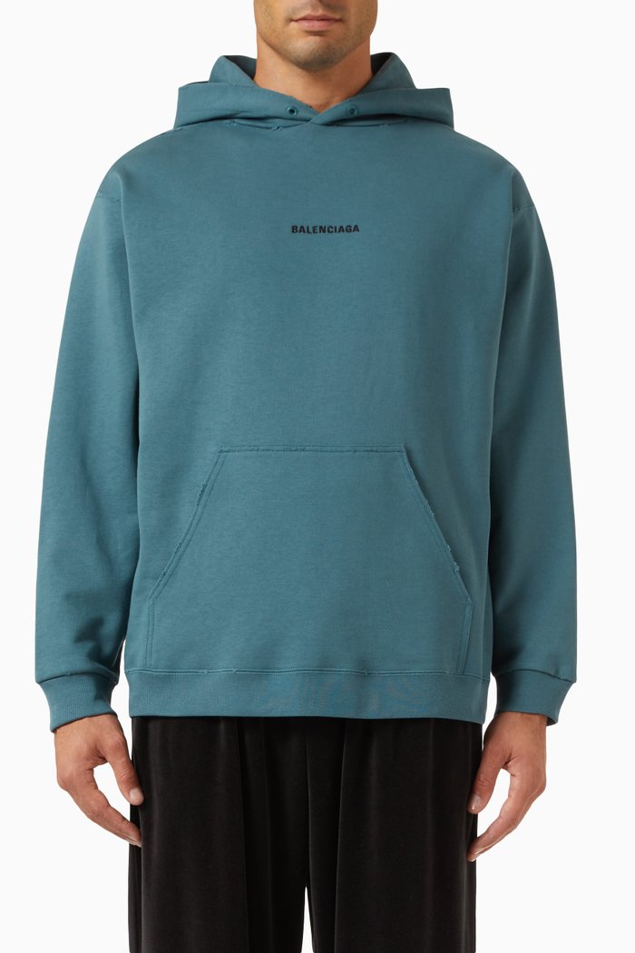 Logo-embroidered Medium-fit Hoodie in Cotton-fleece, Blue