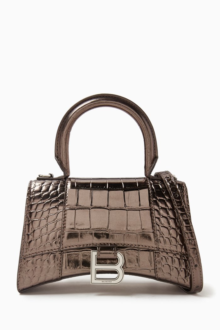 Hourglass XS Top Handle Bag in Metallic Croc-embossed Leather