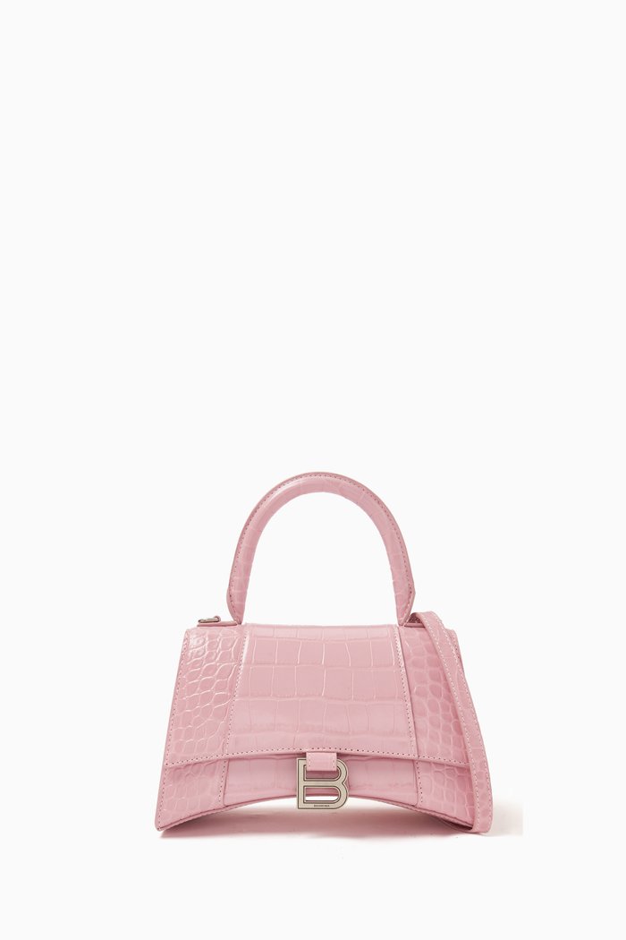 

Hourglass XS Top Handle Bag in Croc-embossed Leather, Pink