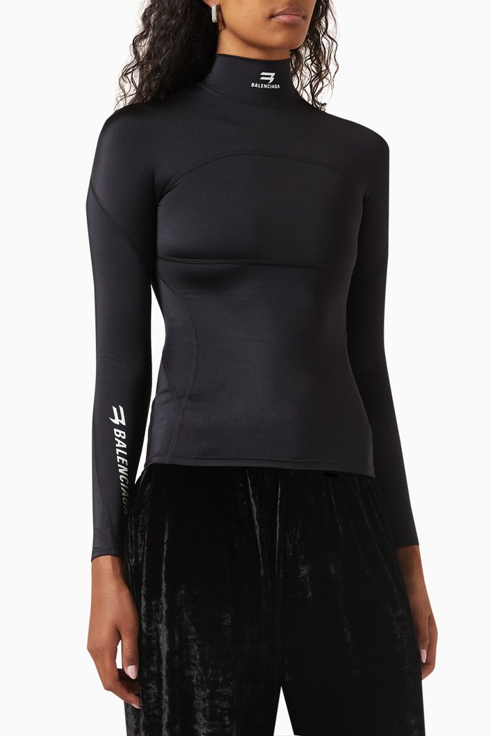 

Sporty B High-neck Athletic Top in Energy Accumulator® Fabric, Black