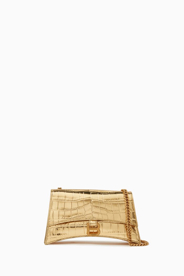 

XS Crush Chain Shoulder Bag in Croc-embossed Leather, Gold