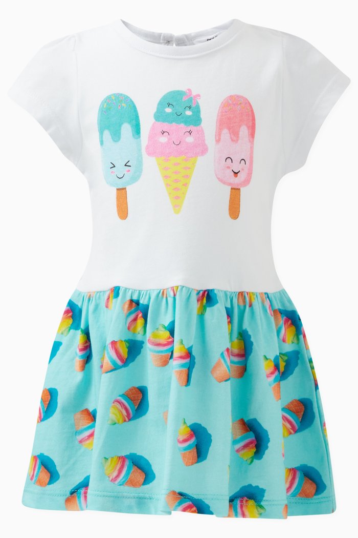 Ice Cream-print Dress in Cotton, White