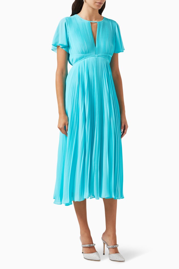 

Pleated Midi Dress in Georgette, Blue