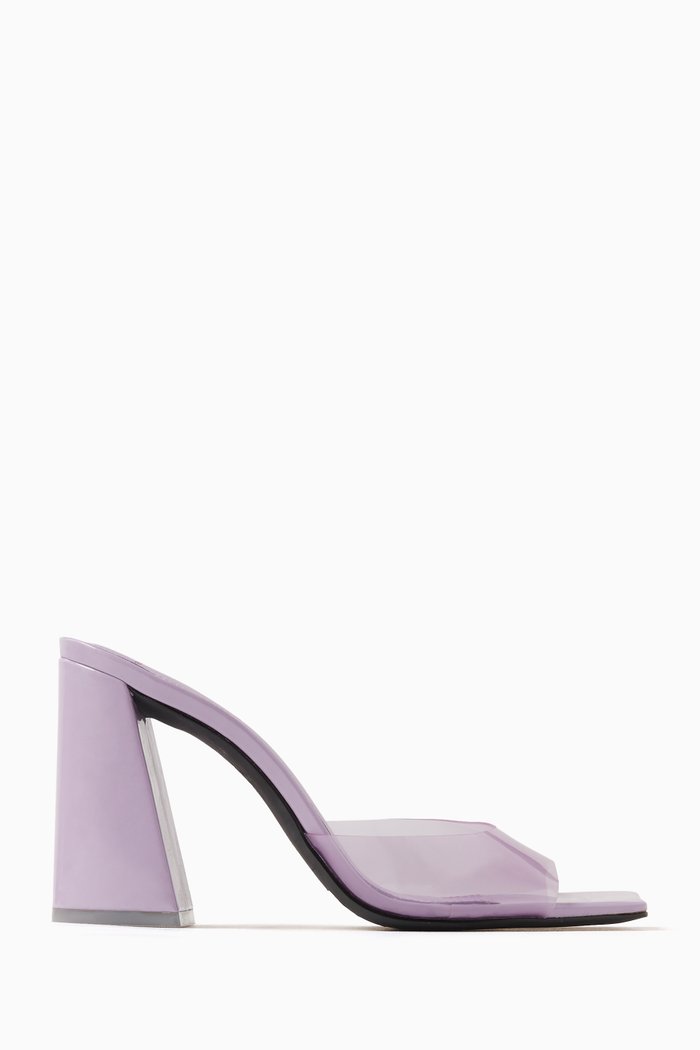 

Joanna 90 Mule Sandals in PVC & Patent Leather, Purple