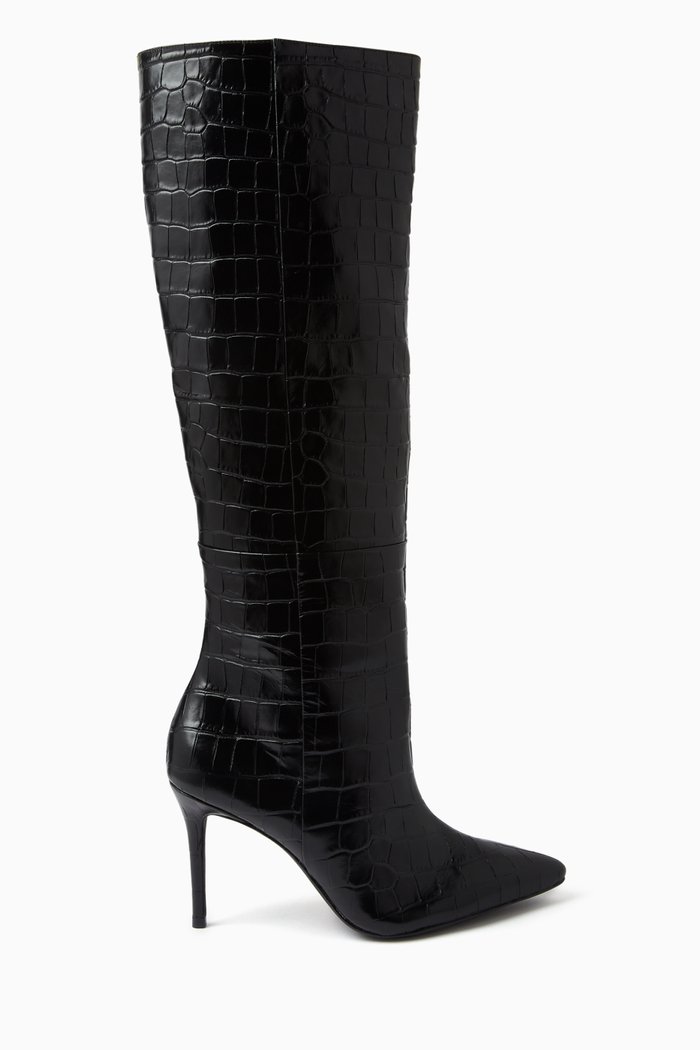 

Tory 85 Knee-high Boots in Croc-embossed Leather, Black