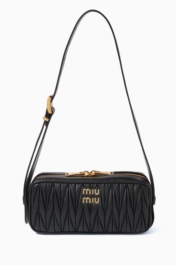 

Small Camera Shoulder Bag in Matelassé Leather, Black