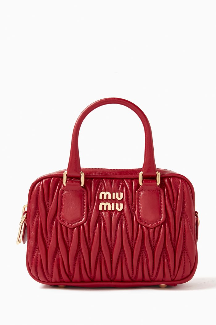 

Mini Arcadie Top-handle Bag in Matelassé Nappa, Red