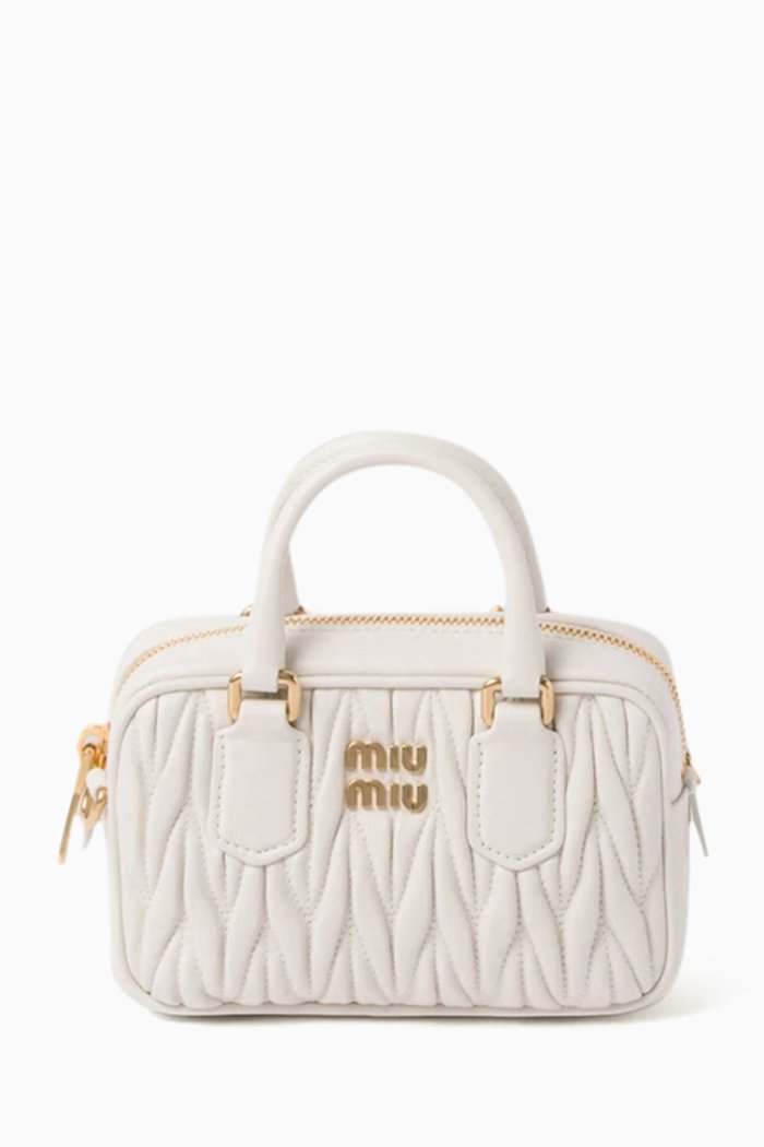 

Mini Arcadie Top-handle Bag in Matelassé Nappa, White