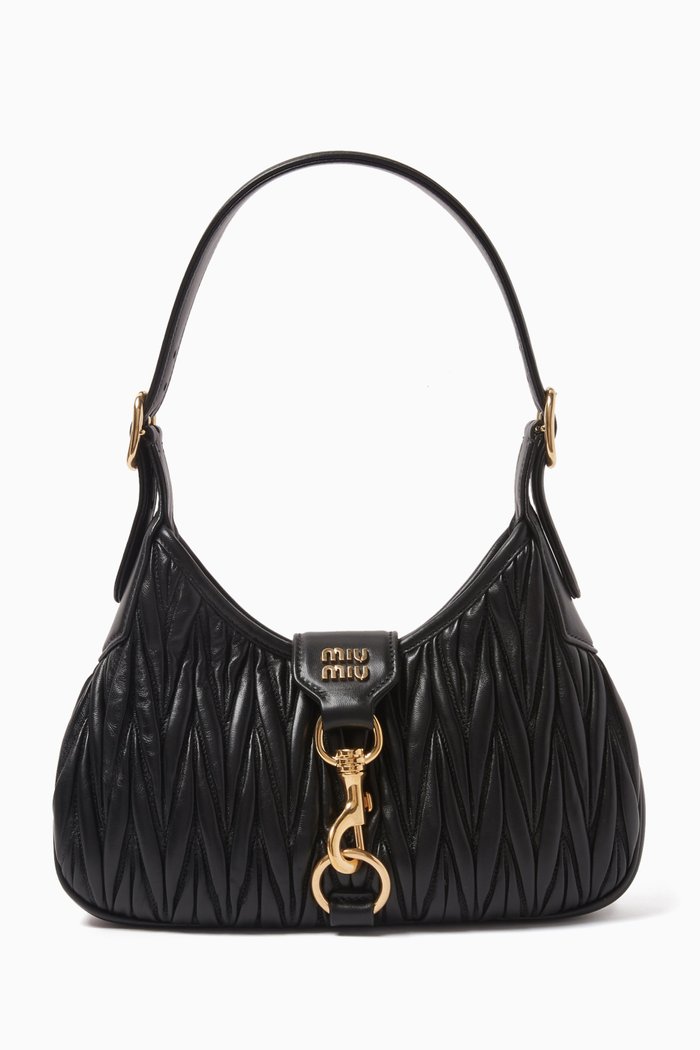 

Small Hobo Bag in Matelassé Nappa, Black