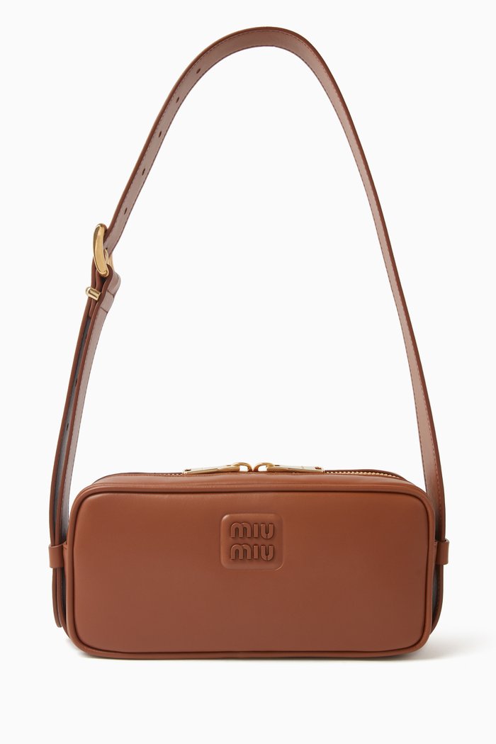 Logo Camera Bag in Leather, Brown