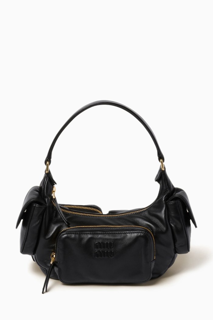 

Multiple Pocket Shoulder Bag in Nappa, Black