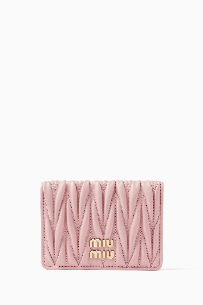 

Card Holder in Matelassé Nappa Leather, Pink