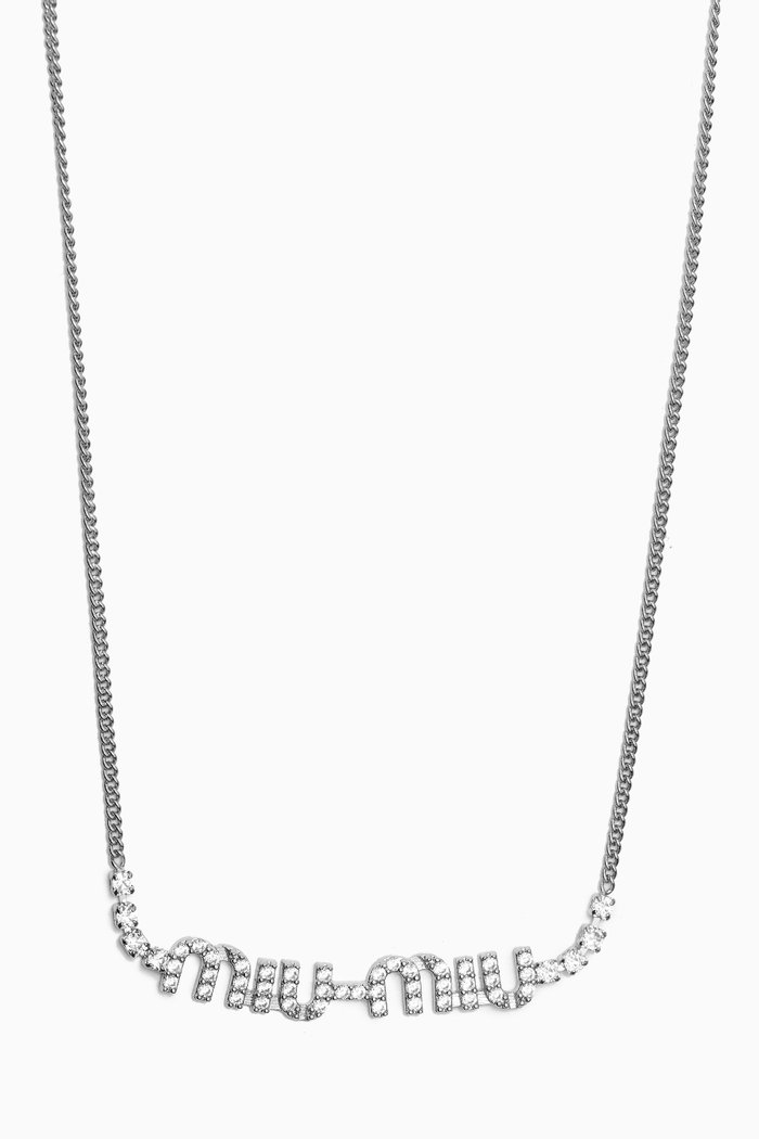 

Crystal-embellished Logo Necklace in Metal, Silver
