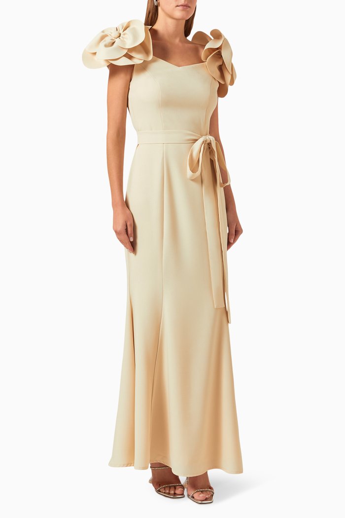 

Belted Mermaid Maxi Dress in Crêpe, Neutral