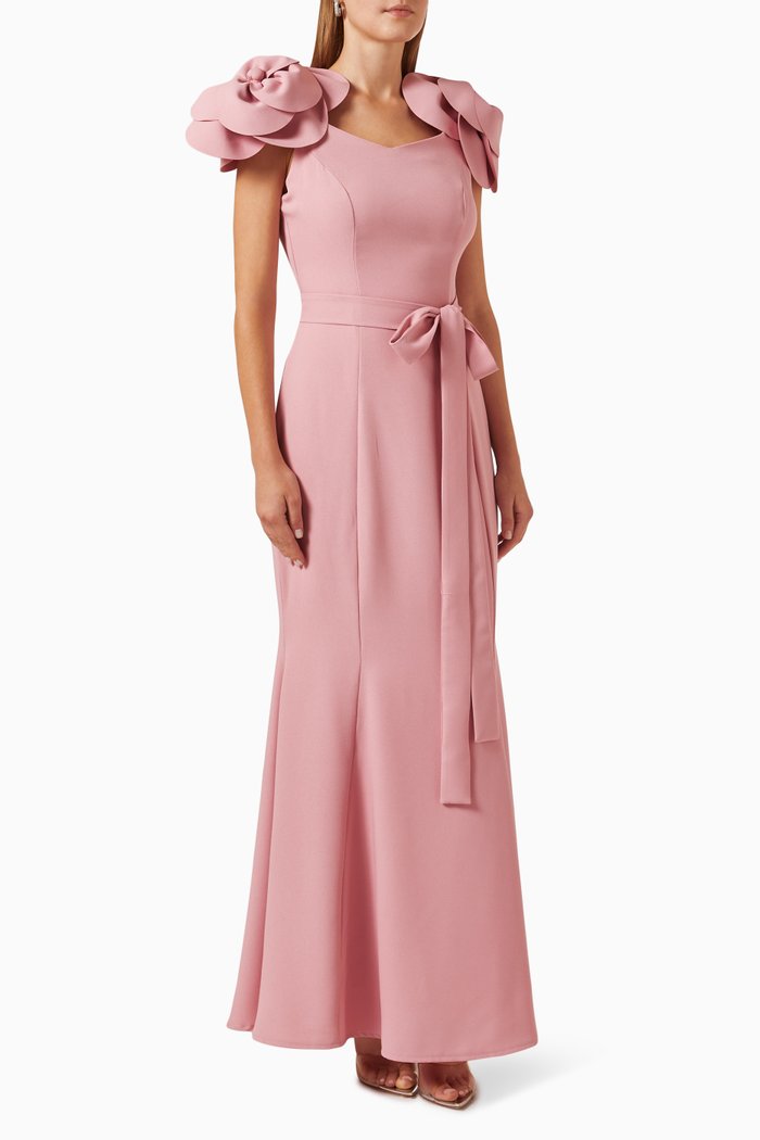 

Belted Mermaid Maxi Dress in Crêpe, Pink