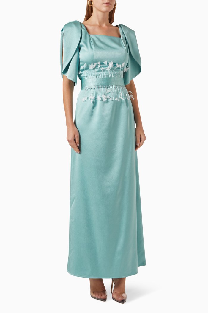 

Belted Maxi Dress in Satin-crêpe, Blue