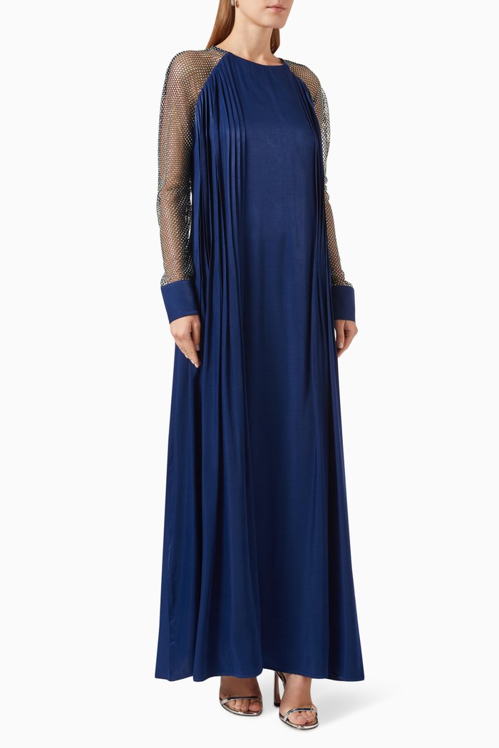 

Embellished Mesh-sleeve Maxi Dress, Blue