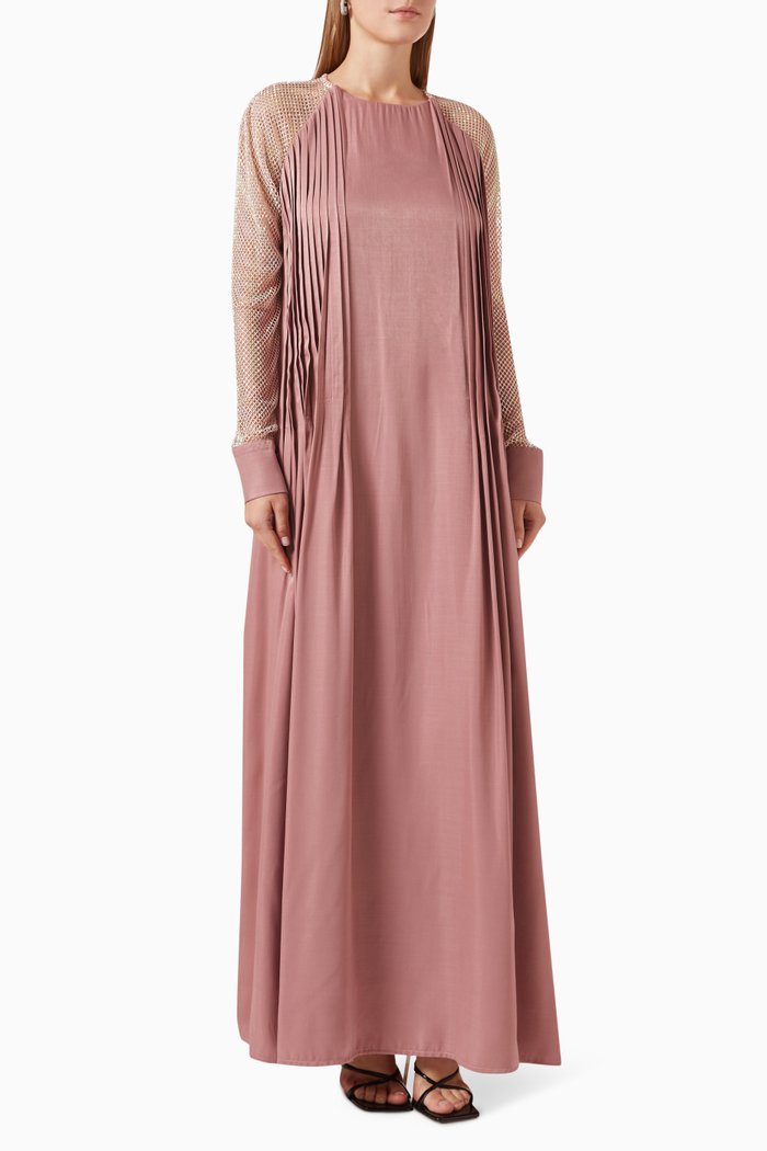 

Embellished Mesh-sleeve Maxi Dress, Pink