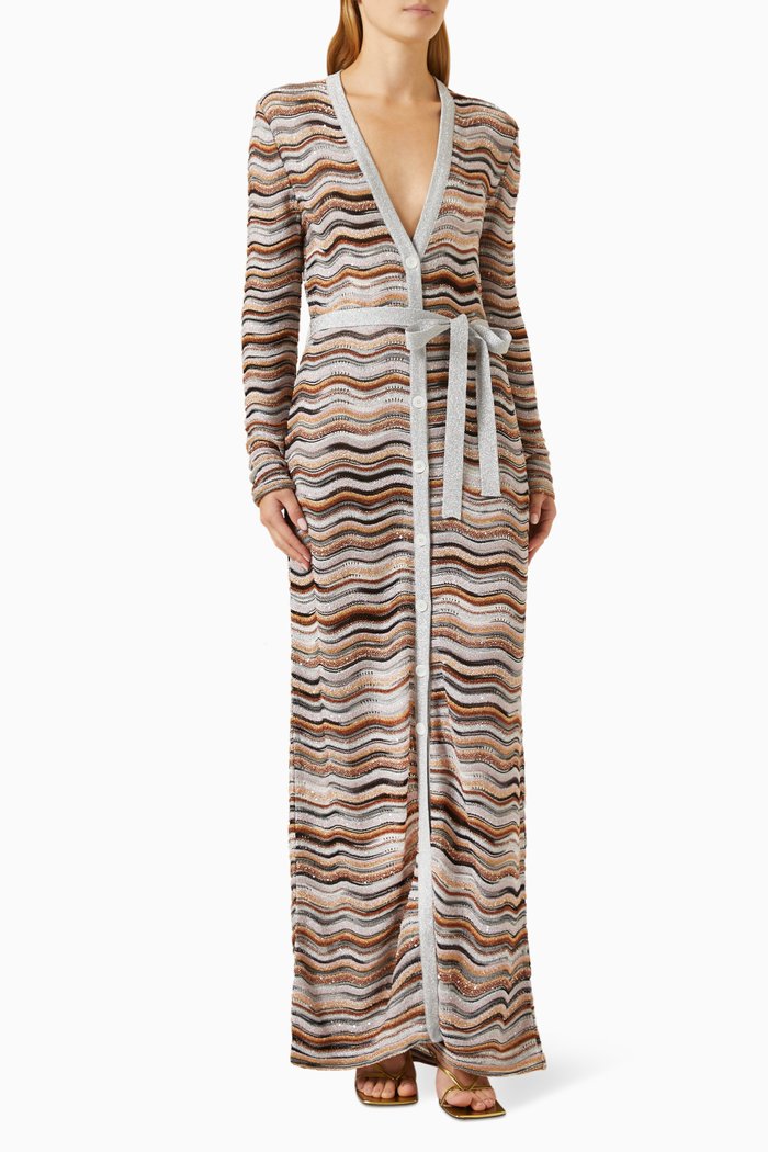

Maxi Cardigan in Lamé-Viscose Blend, Brown