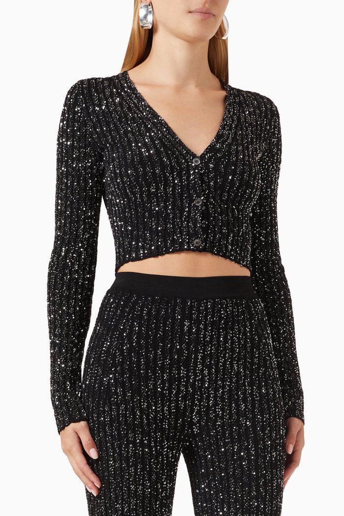 

Sequinned Crop Cardigan, Black