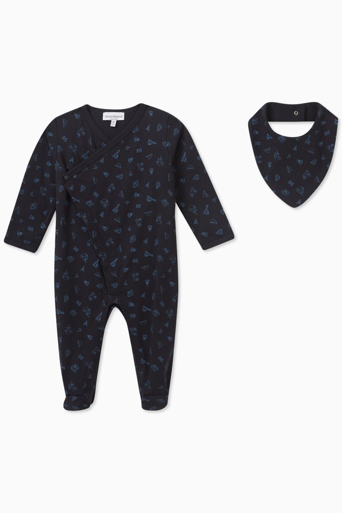

Printed Sleepsuit Set in Cotton, Blue