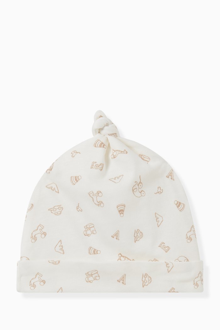 

Printed Beanie in Cotton-knit, Neutral