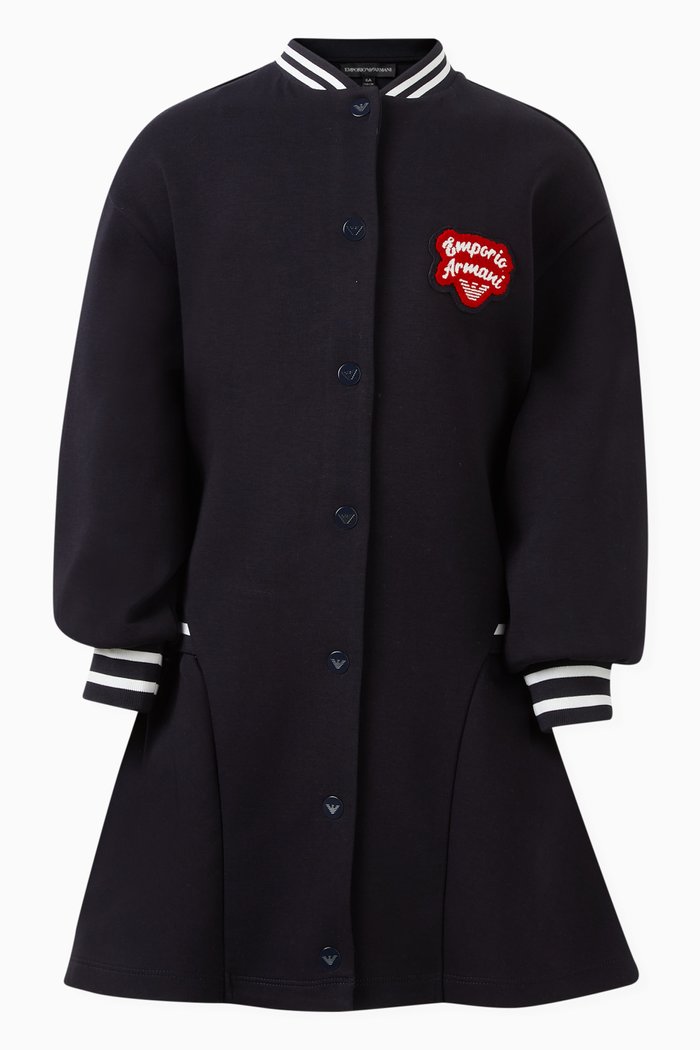 

Varsity Logo Patch Sweater Dress in Cotton, Blue
