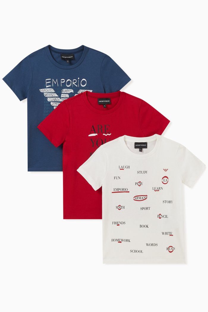 

Logo-print T-shirt in Cotton-jersey, Set of 3, Blue