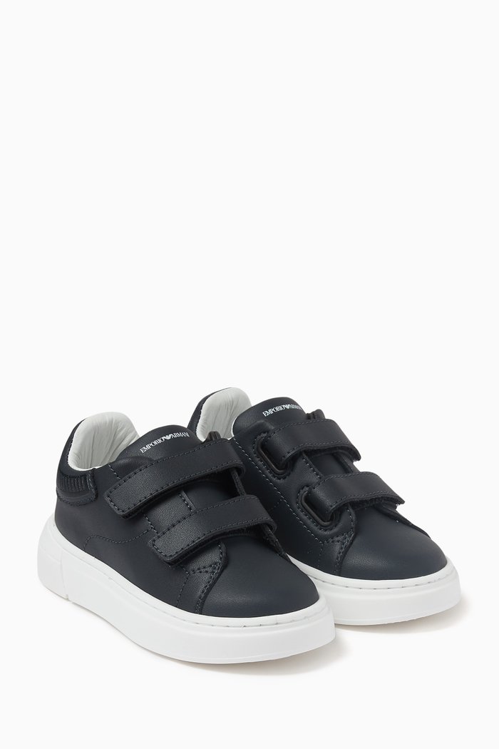 

Eagle Logo Velcro Sneakers in Leather, Blue