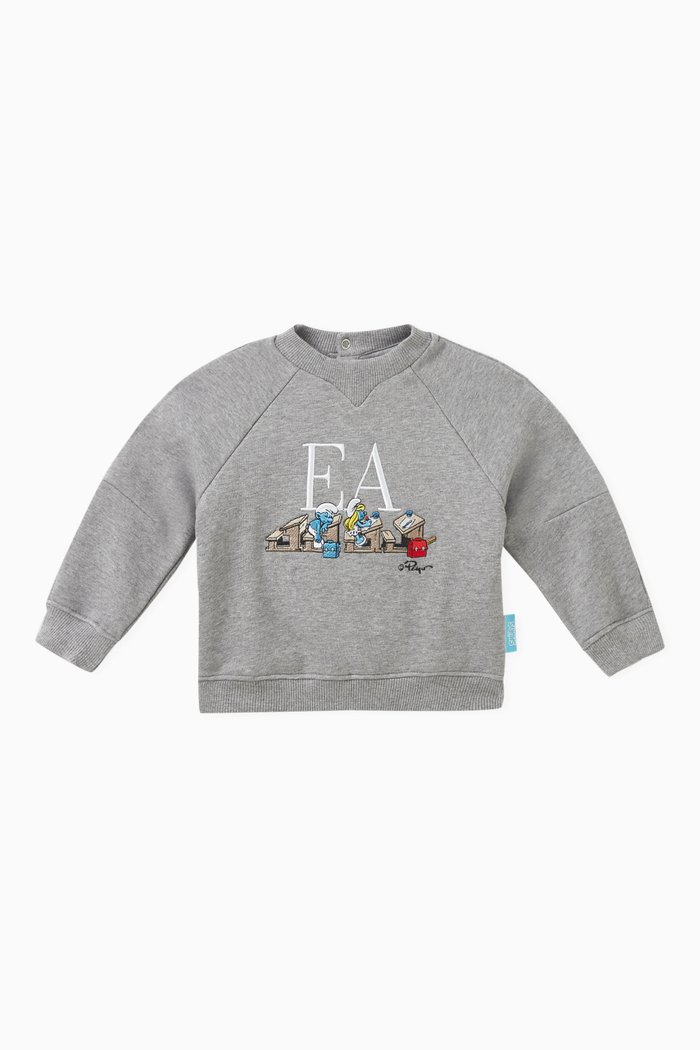 

x Smurf Logo Sweatshirt in Cotton Stretch, Grey