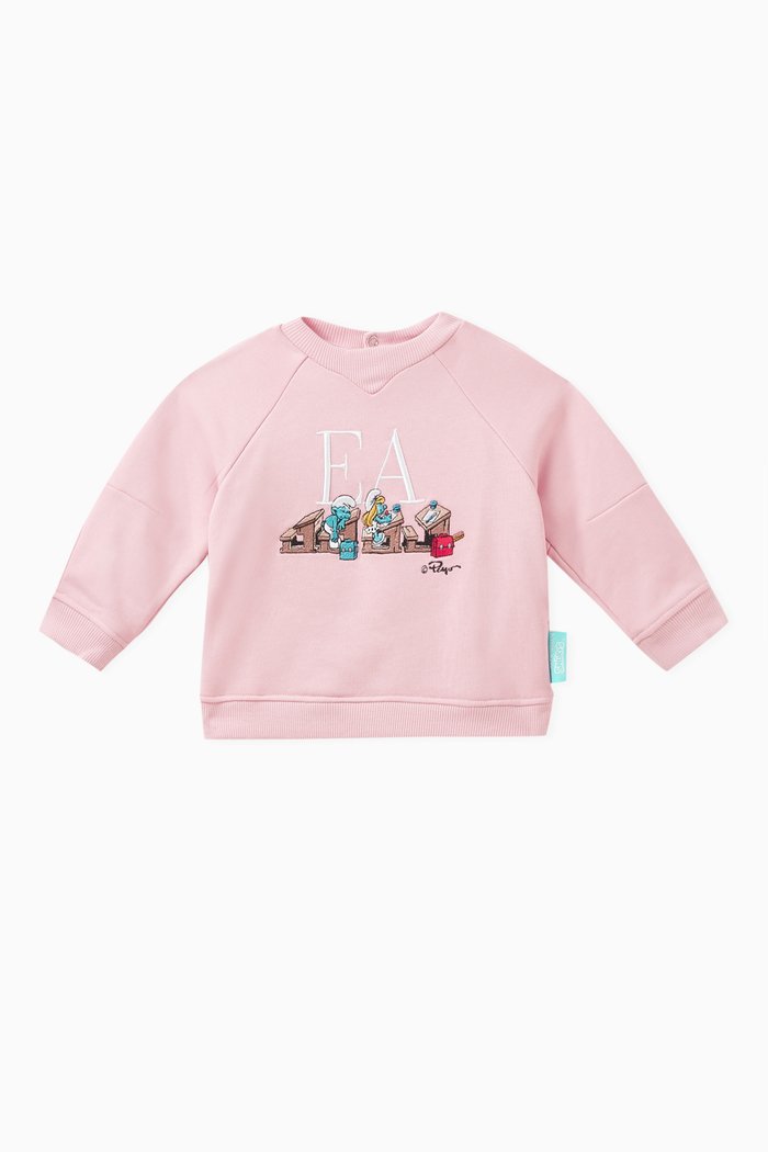 

x Smurf Logo Sweatshirt in Cotton Stretch, Pink