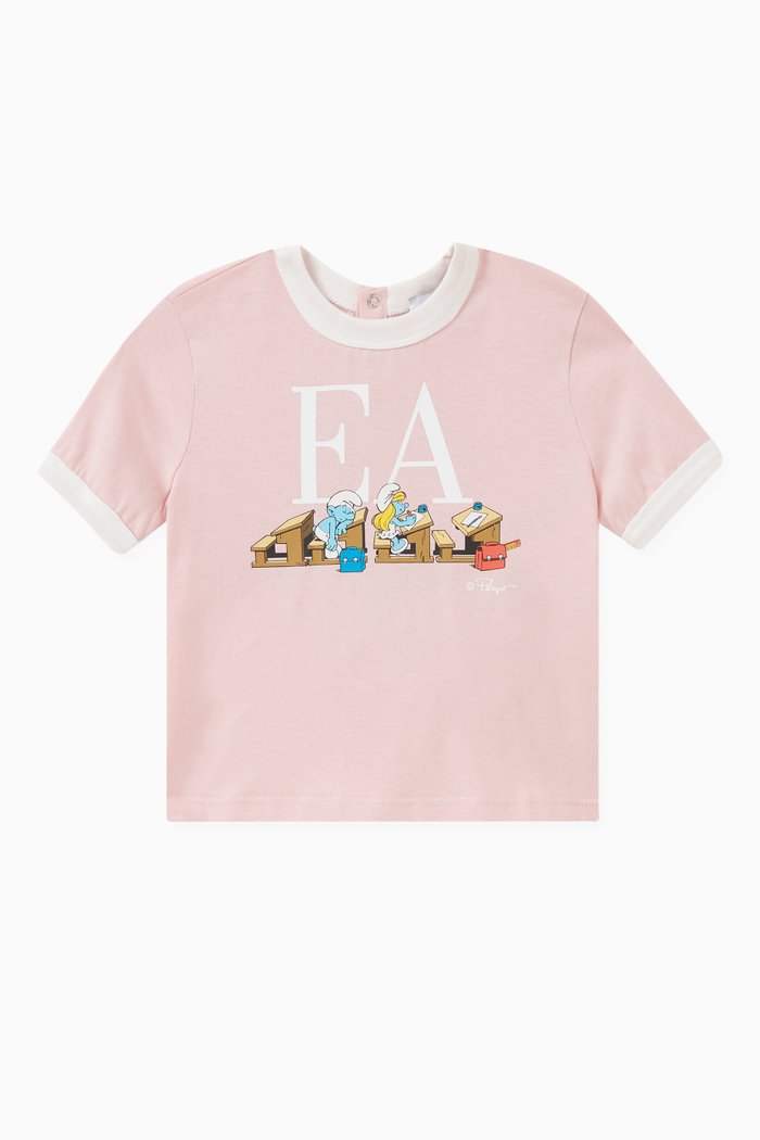 Logo Smurf-print T-shirt in Cotton, Pink