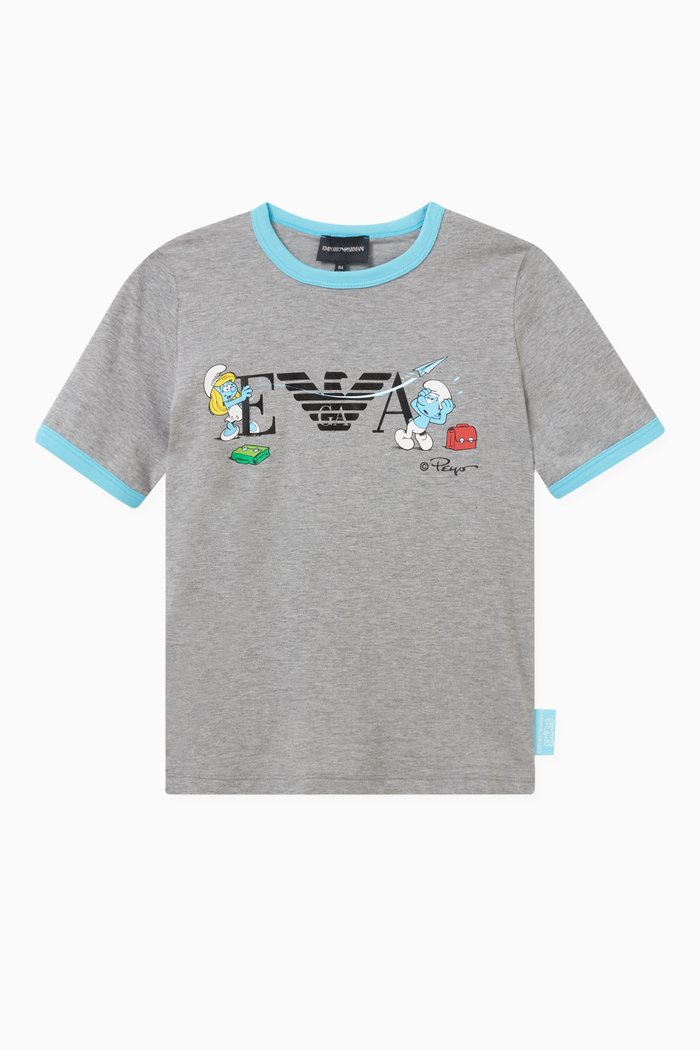 

x Smurf Logo Print T-shirt in Cotton Stretch Stretch, Grey
