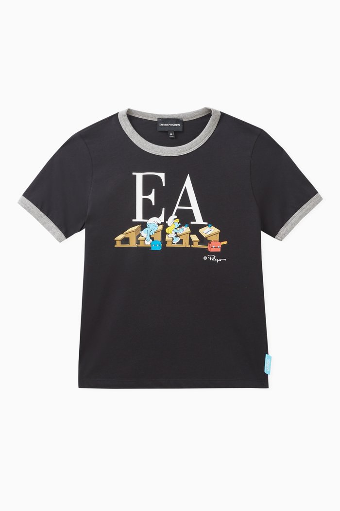 

x Smurf Logo Print T-shirt in Cotton Stretch Stretch, Blue