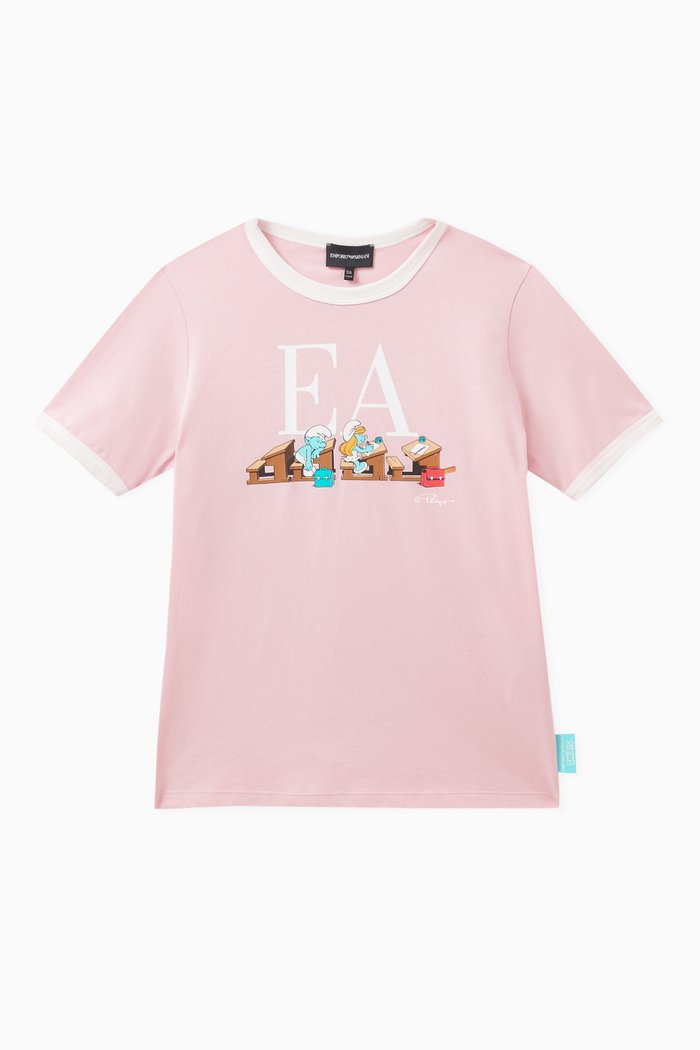 

x Smurf Logo Print T-shirt in Cotton Stretch Stretch, Pink
