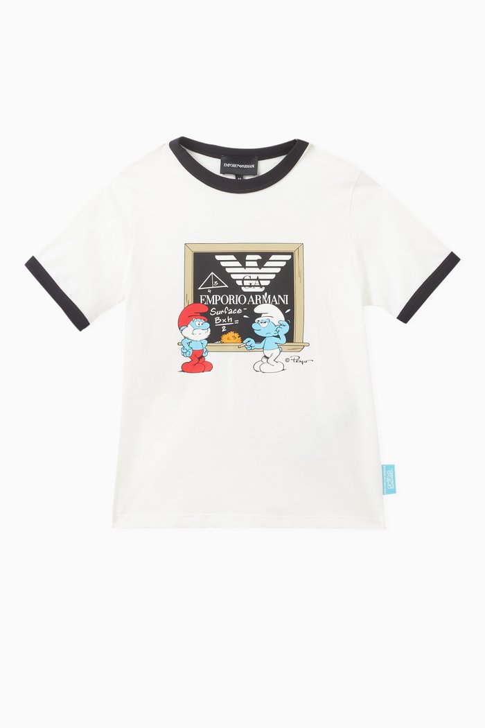 

x Smurf Logo Print T-shirt in Cotton Stretch Stretch, White