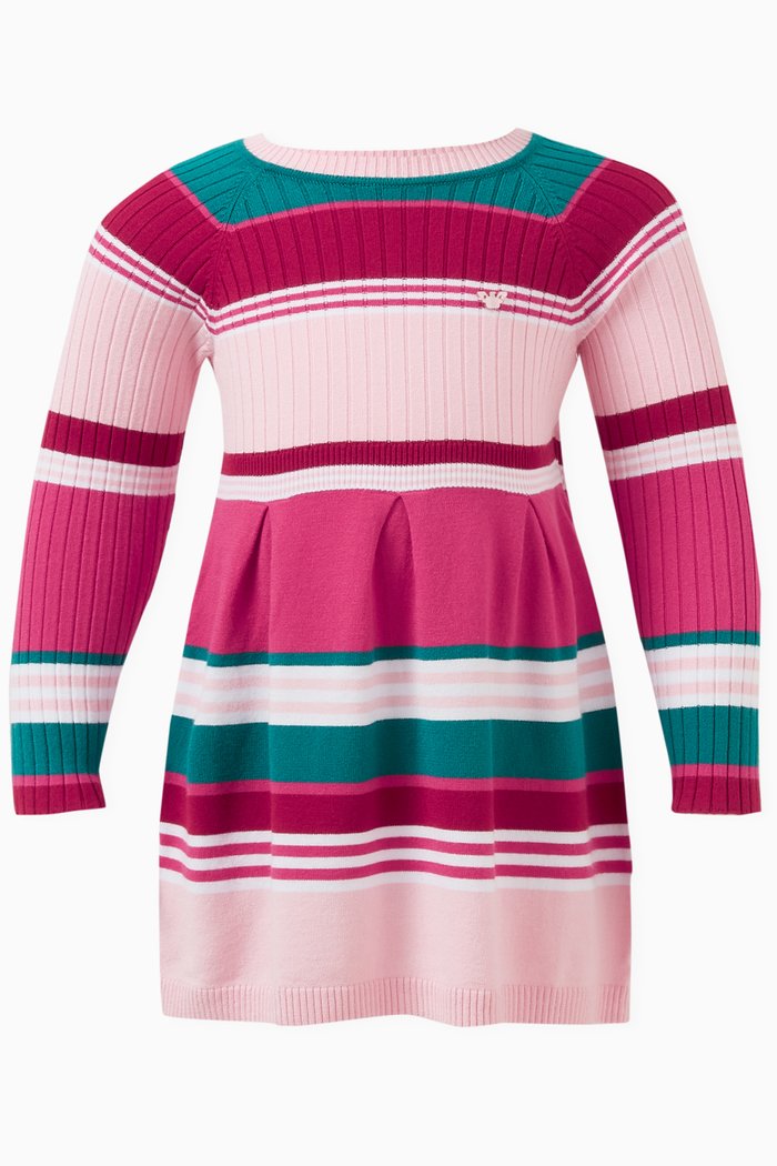 

Striped Logo Detail Dress in Viscose Knit, Pink