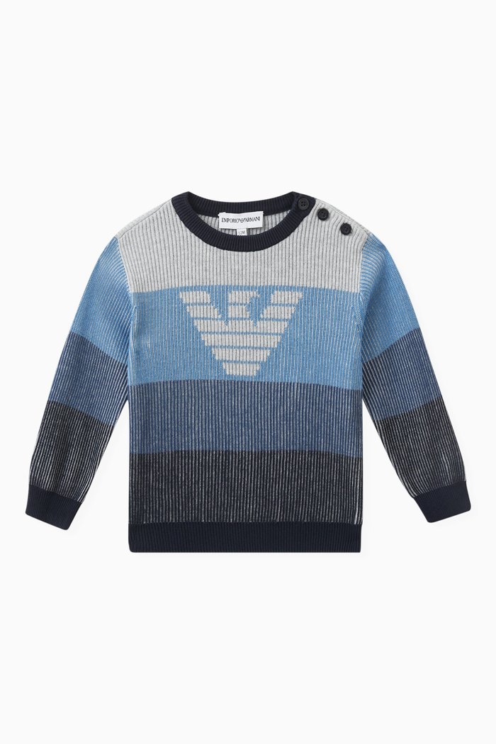 Logo Detail Sweater in Intarsia Knit, Blue