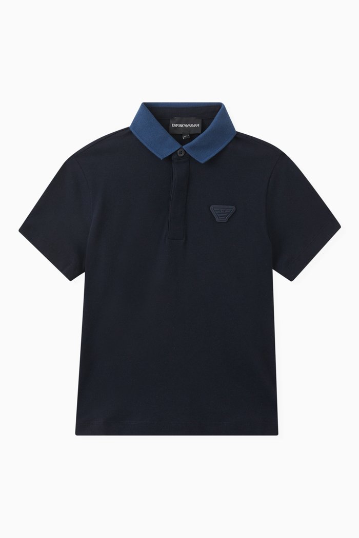

Contrast Collar Polo in Cotton, Blue