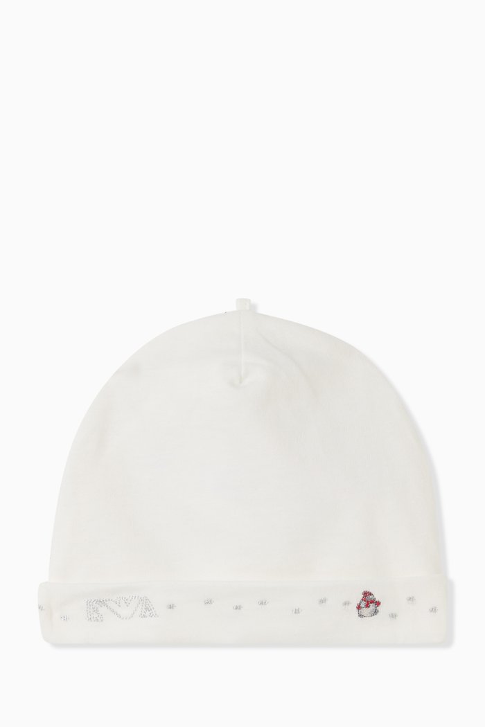 

Embroidered Beanie in Cotton, White