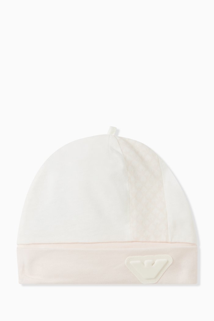 

Micro Eagle Logo Print Beanie in Cotton Jersey, Pink