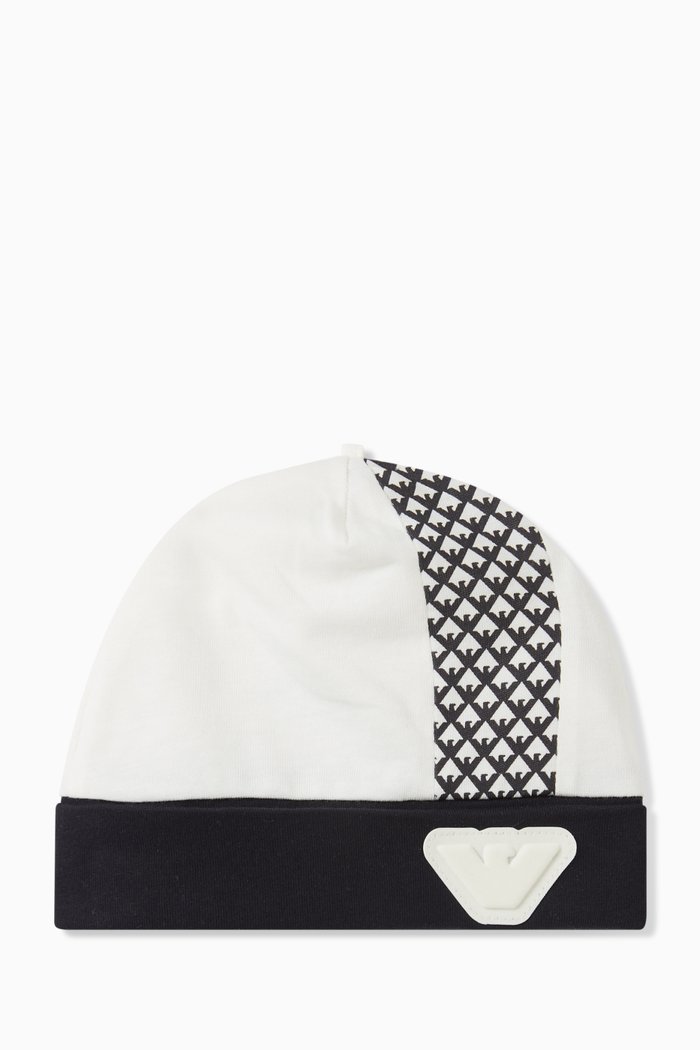 

Micro Eagle Logo Print Beanie in Cotton Jersey, Blue
