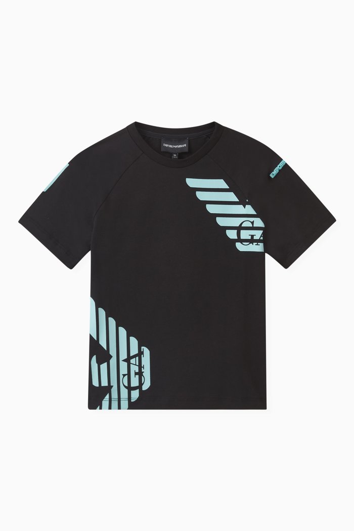 Eagle Logo Print T-shirt in Cotton Jersey, Black