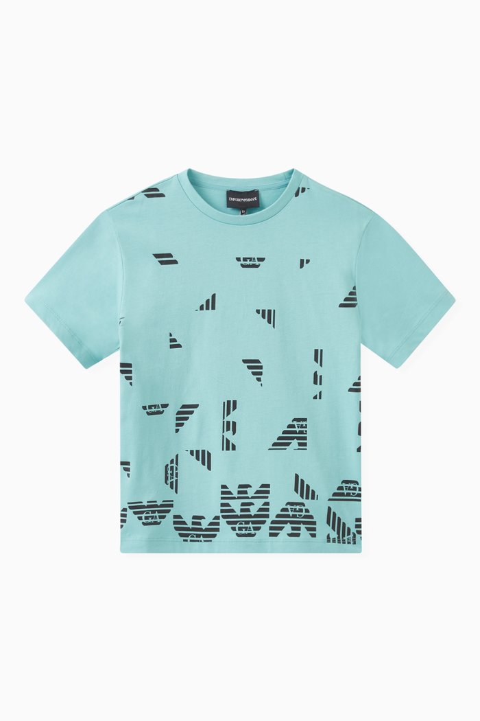 

Deconstructed Logo Print T-shirt in Cotton Jersey, Blue