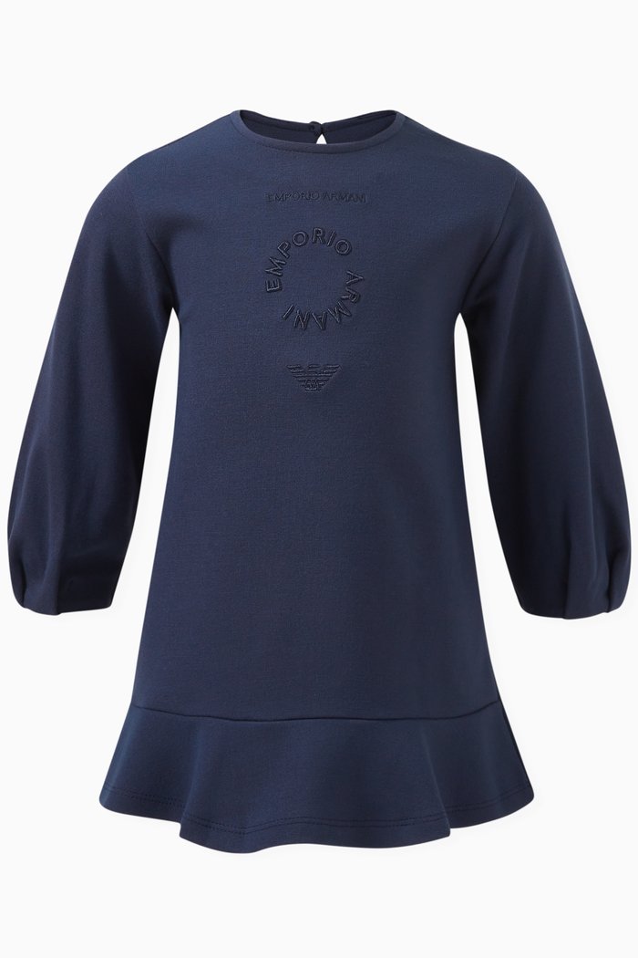 

Long Sleeved Logo Dress in Cotton, Blue