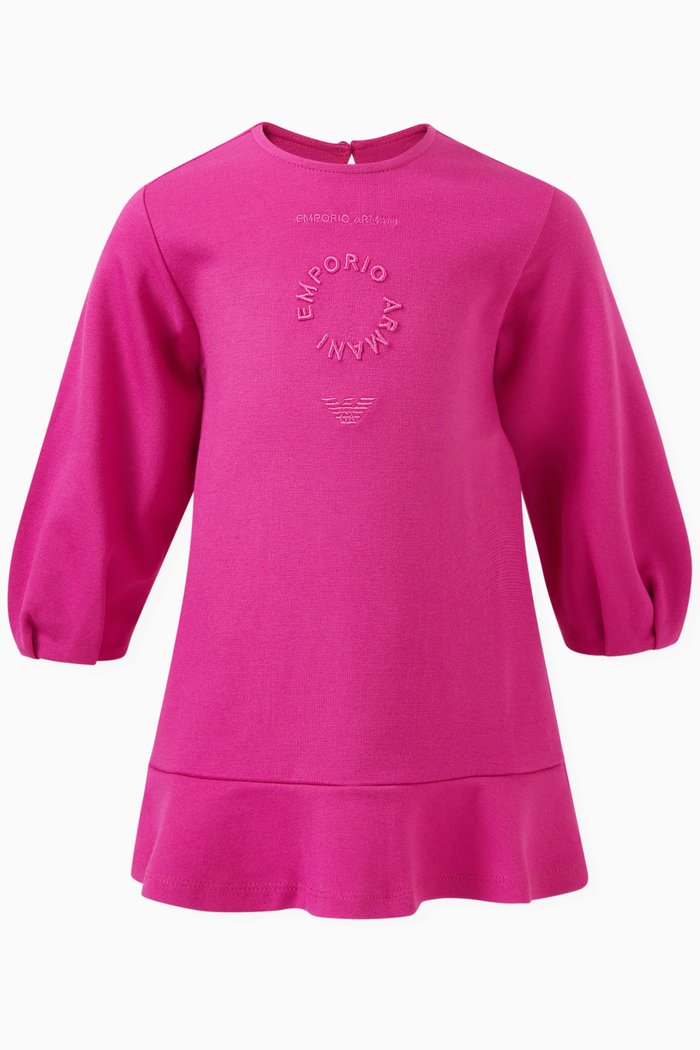 

Long Sleeved Logo Dress in Cotton, Pink