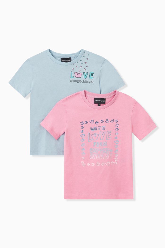 

Love Logo Print T-shirt in Cotton Jersey, Set of 2, Blue