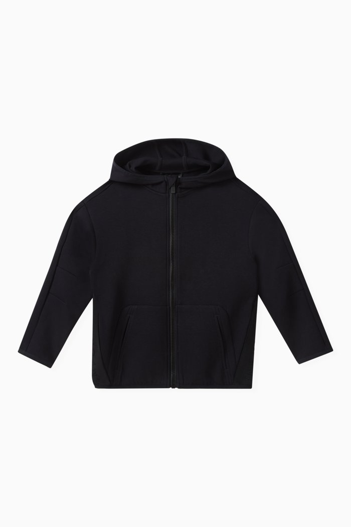 

Logo Tape Hoodie in Cotton Jersey, Blue